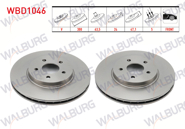 WALBURG WBD1046 | Fren Diski Ön Havalı 5 Bjn 300X24x63,5X47,1 Ford Mondeo III 1.6İ 16V 2000-2007 / Mondeo III 2.0 TDCI 2000-2007 / Mondeo III 2.0İ 16V 2000-2007 | 2 Adet