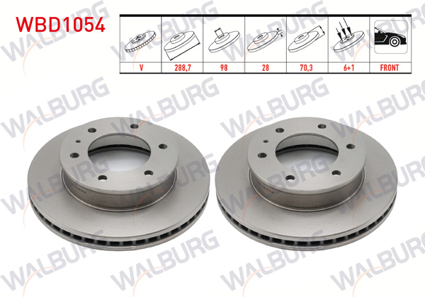 WALBURG WBD1054 | Fren Diski Ön Havalı 6 Bjn 288,7X28x98x70,3 Ford Ranger 2.5 TDCI-2.2 TDCI-3.0 TDCI 4X4 2002-2006 / Mazda B Serisi (Un) 2.5 D 4X4 1998-2006 | 2 Adet