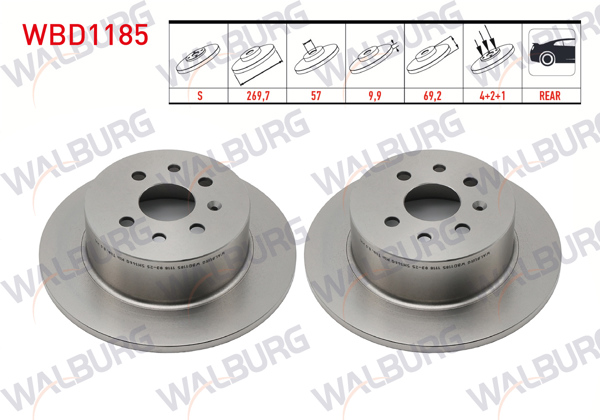 WALBURG WBD1185 | Fren Diski Arka Düz 4 Bjn 269,7X9,9X57x69,2 Opel Vectra B 1.6İ 1995-2003 / Vectra B 1.8İ 1995-2003 / Vectra B 2.0 Dtı 1995-2003 / Vectra B 1.7 TD 1995-2003 / Vectra B 2.0 Dı 1995-2003 | 2 Adet