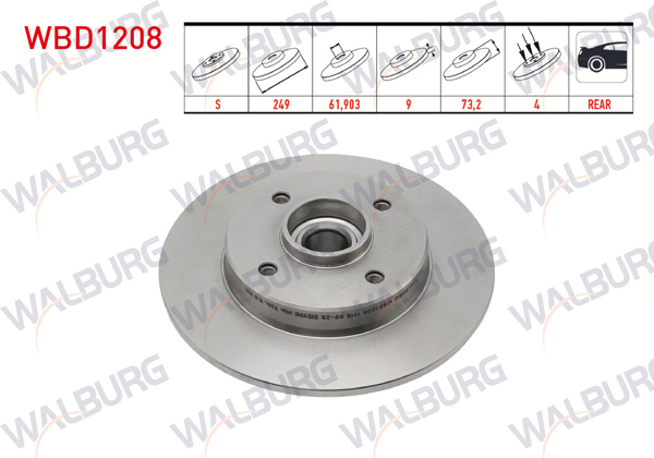 WALBURG WBD1208 | Fren Diski Arka Düz 4 Bjn 248,8X9x61,92X73,2 308 1.6 HDI-1.6 Thp-1.6 VTI Porya Rulmanlı Manyetık ABS Okuyuculu 2007-2013 / C4 1.6 HDI-1.6 2004-2009 / C4 1.6 HDI 2009-/ Ds4 1.6 E-HDI-1.6Thp 2011-| 2 Adet