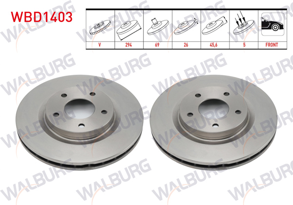 WALBURG WBD1403 | Fren Diski Ön Havalı 5 Bjn 294X26x69x45,5 Mitsubishi Asx (Ga,W) 1.6 2010-/ Outlander II 2.4 2006-2012 / Outlander III 2.0 2012-| 2 Adet