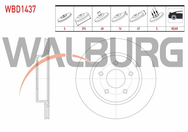 WALBURG WBD1437 | Fren Diski Arka Havalı 5 Bjn 292X16x68x47 Nissan X-Traıl 1.6 DCI 2014-/ Nissan Qashqai J12 1.3 Dıg-T 2021-/ Renault Koleos 1.6 DCI-2.0 Dc I 2016-/ Austral E-Tech 2022-| 2 Adet