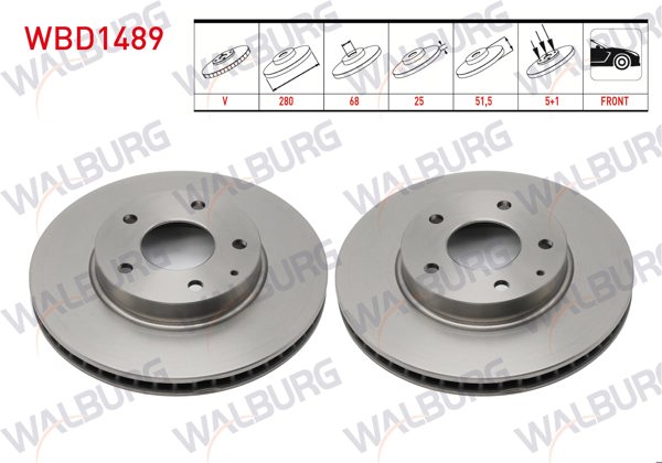 WALBURG WBD1489 | Fren Diski Ön Havalı 5 Bjn 280X25x68x51,5 Mazda 3 (Bm) 1.5 Skyactive-D-1.5 Skyactive-G 2013-/ Cx-3 (Dk) 1.5 Skyactive-D 2016-| 2 Adet
