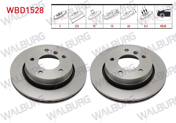WALBURG WBD1528 | Fren Diski Arka Havalı BMW 3 Serisi (E36) 316 İ 5 Bjn 276X19x75x60 1990-1998 | 2 Adet