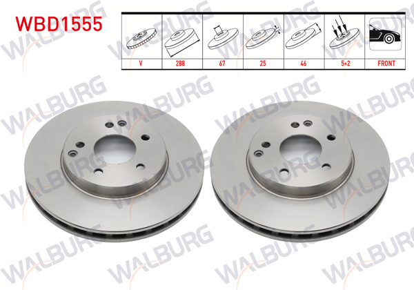 WALBURG WBD1555 | Fren Diski Ön Havalı Mercedes C Serisi (W202) C 250 TD 5 Bjn 288X25x67x46 1993-2000 | 2 Adet