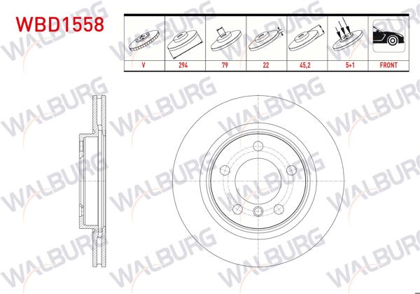 WALBURG WBD1558 | Fren Diski Ön Havalı 5 Bjn 294X22x79x45,2 Mini Cooper Countryman (R60) 1.6-1.6 D-1.6 S 2010-2014 | 2 Adet