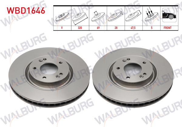 WALBURG WBD1646 | Fren Diski Ön Havalı 5 Bjn 320X28x69x47,5 Hyundai Tucson 2015-/ Ix 35 2014-/ Kona 2017-/ Kia Sportage IV 2015-| 2 Adet
