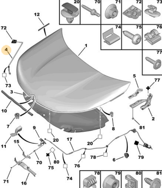 PSA 7927.77 | Citroen C4 (2004-2012) Kaput Dayama Çubuk (Orijinal)