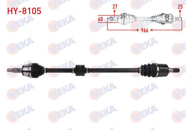 VEKA HY-8105 | Komple Aks Sağ On Uzunluk 966mm Hyundai Elantra 1.6 Cvvt 6 M-T 2016-2018 / Kia Ceed 1.6 6 M-T 2018 -