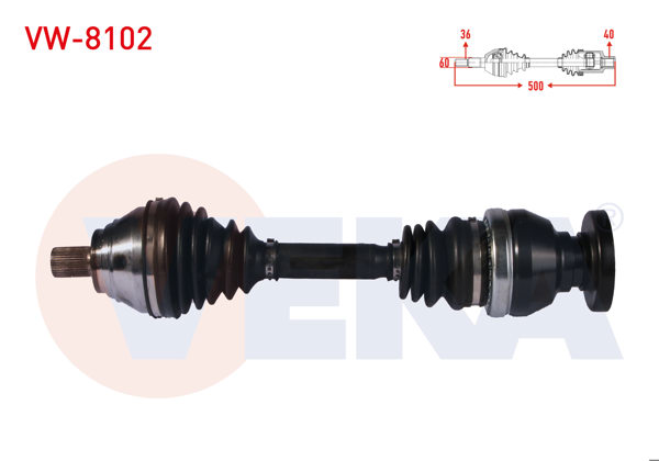 VEKA VW-8102 | Komple Aks Sol Ön Volkswagen Tiguan (5N_) 1.4 TSI 4Motion Uzunluk 500 mm 2007-2016