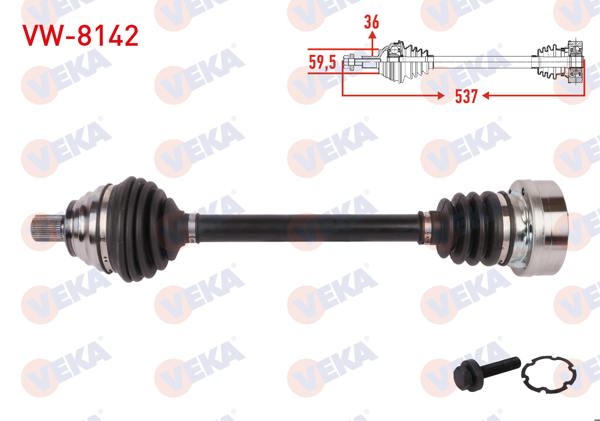VEKA VW-8142 | Komple Aks Sol Ön Uzunluk 537mm Volkswagen Jetta IV 1.2 TSI 6Mt 2014-2017 / Beetle 1.2 TSI 6Mt 2011-2019