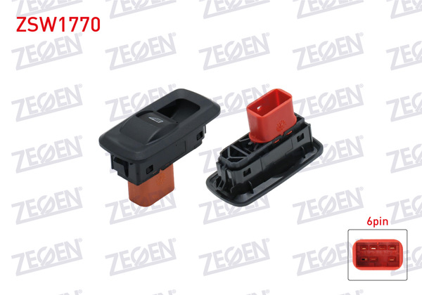 ZEGEN ZSW1770 | Cam Açma Anahtarı Tekli Kırmızı Soket 6 Pin Ford Fiesta 2008-2013