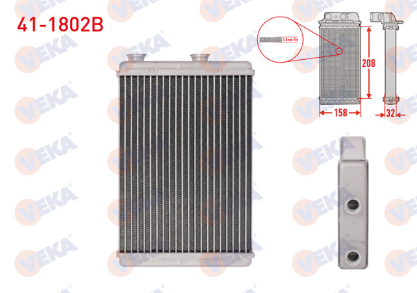 VEKA 41-1802B | Kalorifer Radyatörü Brazing (5.5mm Fin) Fiat Doblo 1.3 Mjt 2001-2010