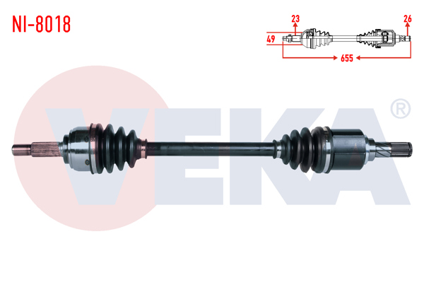 VEKA NI-8018 | Komple Aks Sol Ön Nissan Micra (K12) 1.2İ 16V M-T Uzunluk 655mm 2003-2010