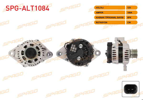 SPAGO SPG-ALT1084 | Alternatör 12V 100A 6Pk (Alt121) Opel Insignia 2.0 CDTI 09-17