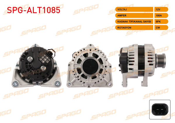 SPAGO SPG-ALT1085 | Alternatör 12V 100A 6Pk (Alt123) Astra J 09-15-Insignia 08-17 / Cruze 09-13 (1.6 Benzinli Araclar İçin)