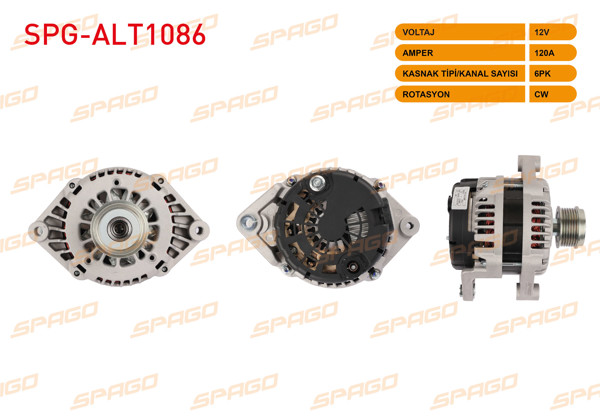 SPAGO SPG-ALT1086 | Alternatör 12V 120A 6Pk (Alt1240) Captiva 07-14 / Antara 07-11 (F-L Uclu) (2.0 Dizel Araclar İçin)