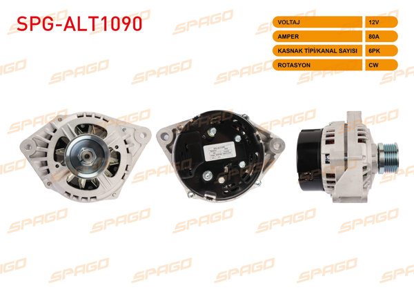 SPAGO SPG-ALT1090 | Alternatör 12V 80A 6Pk (Alt980) Lada 2110 98-/ Lada 110, 111, 112 1.5 (L Uclu)