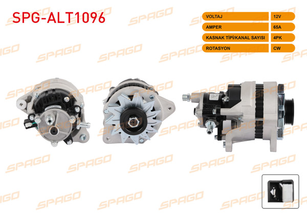 SPAGO SPG-ALT1096 | Alternatör 12V 65A 4Pk (Alt490) Ford Transit T15-T12 (Lcx)-T150 Lcy (Vakumlu)