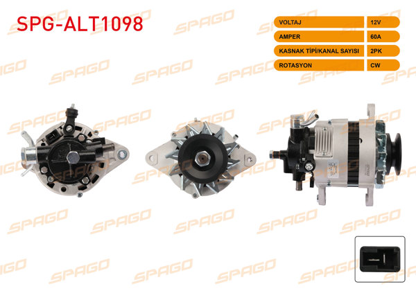 SPAGO SPG-ALT1098 | Alternatör 12V 60A 2Pk (Alt915) Kia Sportage 96-02-Hı-Besta 92-99-Bongo 97 -