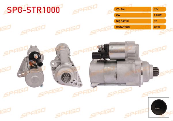 SPAGO SPG-STR1000 | Marş Motoru 12V 2.0Kw 12 Dıs Ccw (Str3180) Transporter T5 T6-Golf VI-Jetta III IV (TDI Start-Stopsuz Araclar İçin)