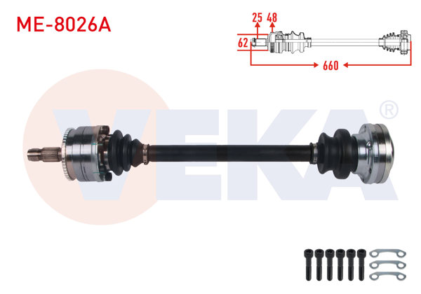 VEKA ME-8026A | Komple Aks Sol-Sağ Arka ABS li 48 Dıs Uzunluk 660mm Mercedes E Serisi (W210) E 300 D-E 320 CDI A-T 1995-2002
