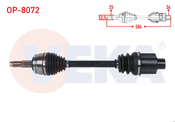 VEKA OP-8072 | Komple Aks Sağ On Uzunluk 584mm Opel Mokka 1.6 M-T 2012-/ Chevrolet Trax 1.6 M-T 2012 -