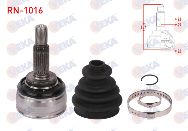 VEKA RN-1016 | Aks Kafası Sağ On Dıs Uzunluk 137mm Dacia Logan (Ls) 1.5 DCI 2004-2012