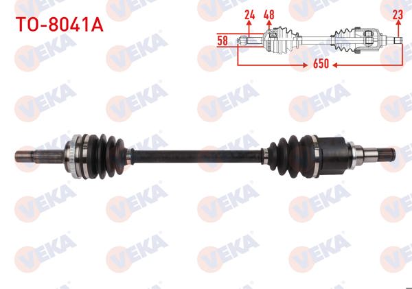 VEKA TO-8041A | Komple Aks Sol Ön ABS li 48 Dıs Uzunluk 650mm Toyota Yaris 1.0-1.4 D-4D 2003-2005 / Yaris Verso 1.3 1999-2005
