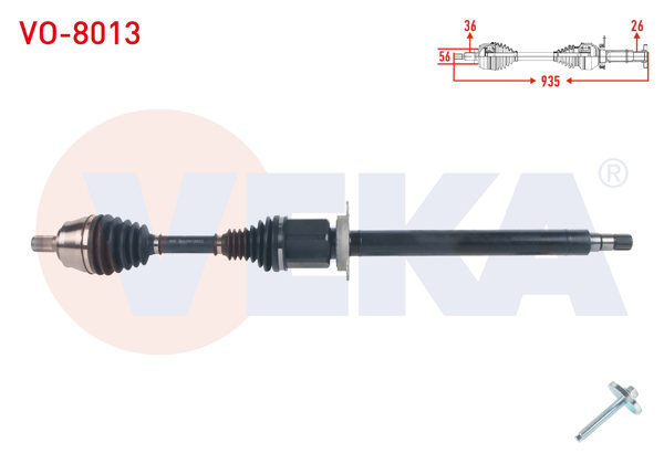 VEKA VO-8013 | Komple Aks Sağ On Uzunluk 935mm Volvo V40 T3 A-T 2015 -