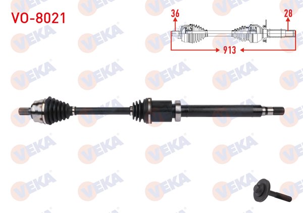 VEKA VO-8021 | Komple Aks Sağ On Uzunluk 913mm Volvo V40 Country T4 1.6 Benzinli A-T 2014 -