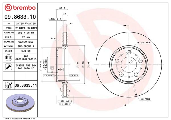 BREMBO 09863311 *2 | Ön Fren Disk Aynası Havalı Volvo S60 00 > 10 S80 98 > 06 Xc70 00 > 07 V70 II 99 > 07 | 2 Adet