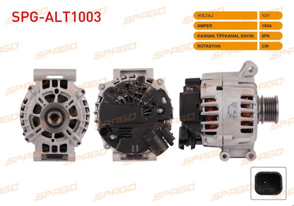SPAGO SPG-ALT1003 | Alternatör 12V 150A 6Pk (Alt2330) 207 308 508 3008 / C4 C5 Ds3 Ds4 / Cooper R56 (1.6 Thp Araclar İçin)