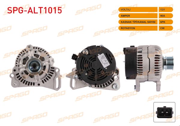 SPAGO SPG-ALT1015 | Alternatör 12V 90A 6Pk (Alt270) Passat B3 B4 1.6 1.8 1.9 TDI-Golf III 1.4 1.6 1.9 TDI-Transporter T4 1.9 2.5 TDI