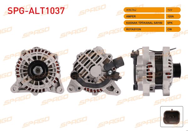 SPAGO SPG-ALT1037 | Alternatör 12V 120A 6Pk (Alt537) Partner 1.9 D 96-15-307 00-12 / Berlingo 1.9 D 99-11-C3 1.4 1.6 02-10