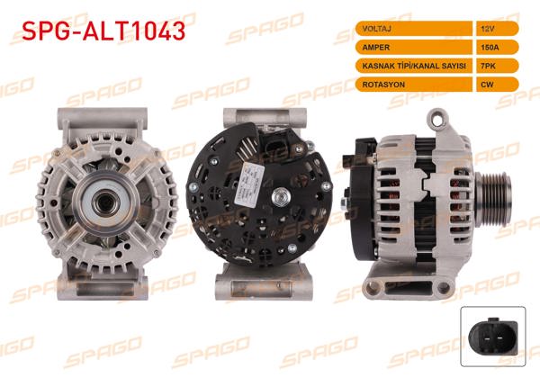 SPAGO SPG-ALT1043 | Alternatör 12V 150A 7Pk Ford Transit (V347) 2.4 TDCI 06-14