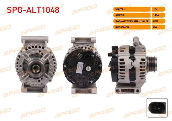 SPAGO SPG-ALT1048 | Alternatör 12V 150A 6Pk (Alt233) Transit 06-14 / Ducato 06-11 / Jumper 06-16 / Boxer 06-16 (2.2 Dizel Araclar İçin)