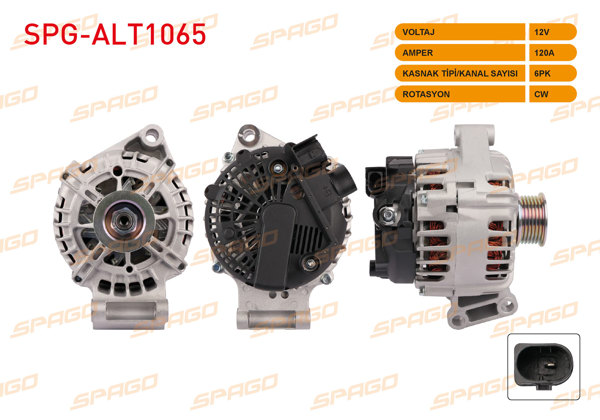 SPAGO SPG-ALT1065 | Alternatör 12V 120A 6Pk Focus III-Fiesta 08-18-Mondeo 07-15 (1.4 1.6 Benzinli Araclar İçin)