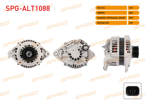 SPAGO SPG-ALT1088 | Alternatör 12V 80A 6Pk (Alt655) Almera 94-96-Primera 94-96-Pick Up 2.5D 2.7D 98-(L-S Uclu)