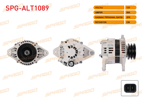 SPAGO SPG-ALT1089 | Alternatör 12V 80A 2Pk (Alt663) Navara 2.5 TD 05-08-Skystar 2.5 TD 98-03-Terrano II 2.7 TD 96-(L-S Uclu)