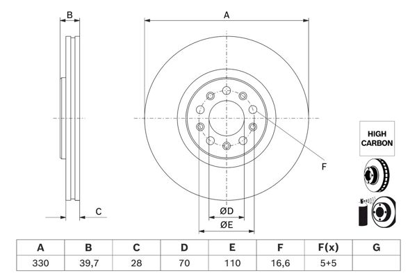 BOSCH 0986479J44 | Fren Diski Ön Delikli Kaplamalı 330 mm (Alfa Romeo Tonale 22-Jeep Compass Renegade 20 -) | 2 Adet