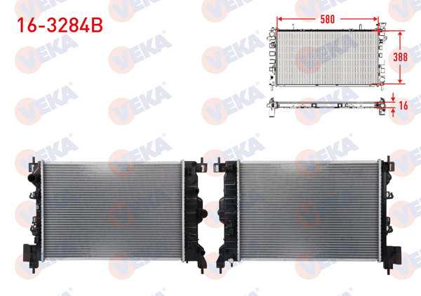 VEKA 16-3284B | Su Radyatörü Brazing Opel Mokka 1.6, 1.8 2012-/ Chevrolet Aveo 1.6, 1.8 2011 -