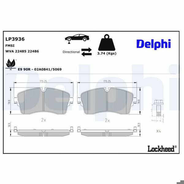 DELPHI LP3936 | Fren Balatası Discovery Sport 15 > (L550) New Range Rover Evoque 19 > Evoque 12 >