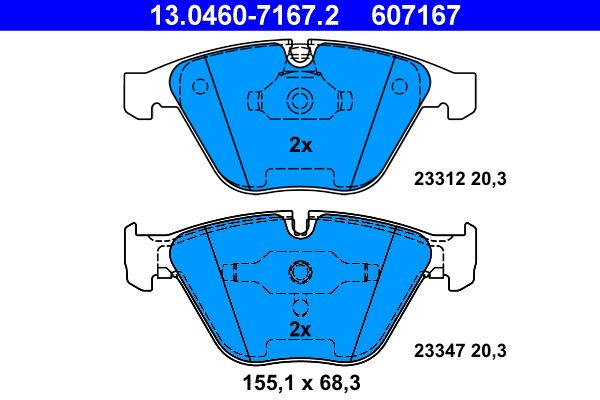 ATE 13.0460-7167.2 | Fren Balatası Ön BMW 3 E90 E91 E92 E93 BMW 5 E60 E61 BMW 6 E63 E64 BMW 7 E65 E66 BMW Z4 E89 BMW X1 E84drıve