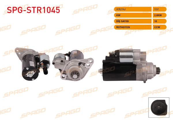 SPAGO SPG-STR1045 | Marş Motoru 12V 1.7 KW 10 Dıs Ccw (Str6558) Transporter T5-Passat B6-Jetta III-Golf V (1.9 TDI Araclar İçin)