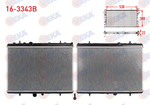 VEKA 16-3343B | Su Radyatörü Brazing Peugeot 307 2.0İ A-T / M-T / 2.0 HDI M-T 2000-2007 / Citroen Xsara 2.0 HDI M-T 1999 -