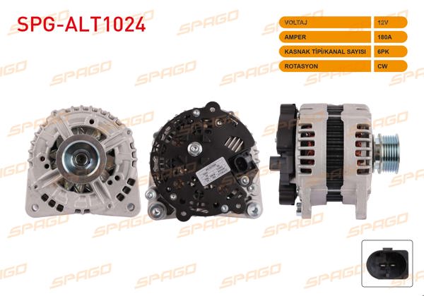 SPAGO SPG-ALT1024 | Alternatör 12V 180A 6Pk (Alt2608) Passat B6 B7-Superb 09-15 (1.6 2.0 TDI Araclar İçin)