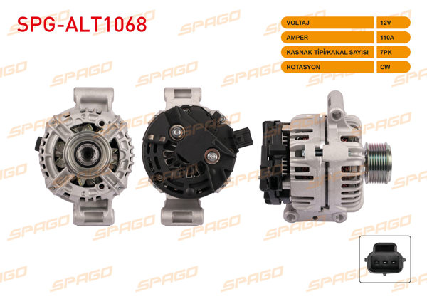 SPAGO SPG-ALT1068 | Alternatör 12V 110A 7Pk (Alt232) Ford Transit 2.4 2000-2006