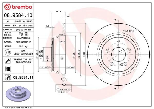 BREMBO 08.9584.10 | Fren Diski (Tek Disk) Arka M.Benz 211 212 218 02-18