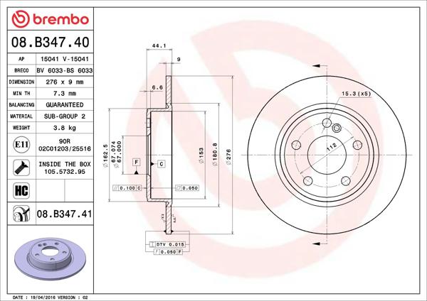 BREMBO 08B34740 *2 | Fren Diski Arka A-Class W176 12 > 18 B-Class W246 11 > 18 | 2 Adet